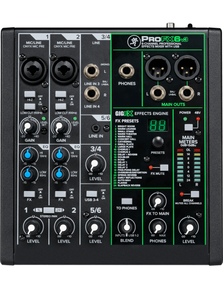 Mackie ProFX6v3 - Mixeur analogique 6 canaux avec USB+ effets , noir